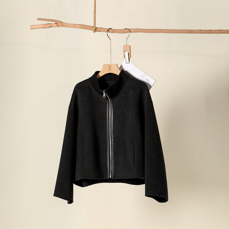 Knitted Stand-Up Collar Jacket Double-Sided Woolen Zipper Cashmere Outwear Casual Loose Short Style 25 Years New Style