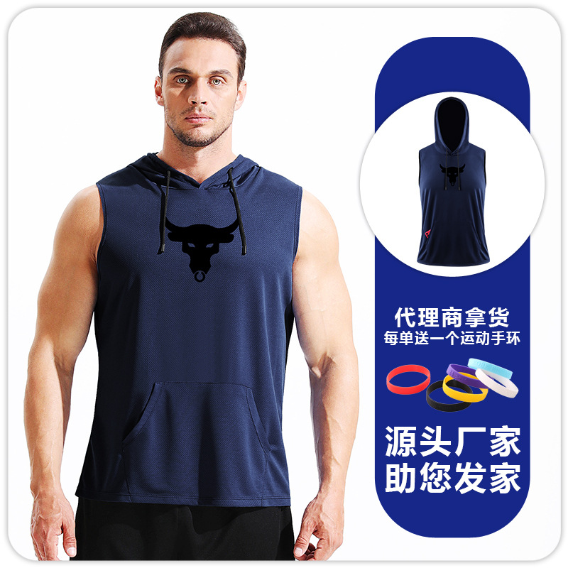Patrón de cinturón suelto de hombre sin mangas chaleco deportivo encapuchado rápido secado transpirable baloncesto para correr ropa de ejercicio de maratón profesional
