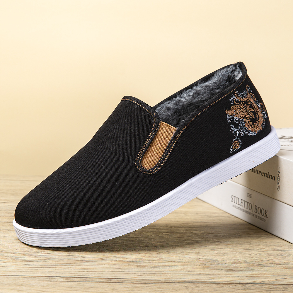 싱글 코튼 동일 스타일 남성용 기모 두꺼운 코튼 신발 편안한 통기성 모터 링 신발 민족 스타일 자수 따뜻한 대형 코튼 신발