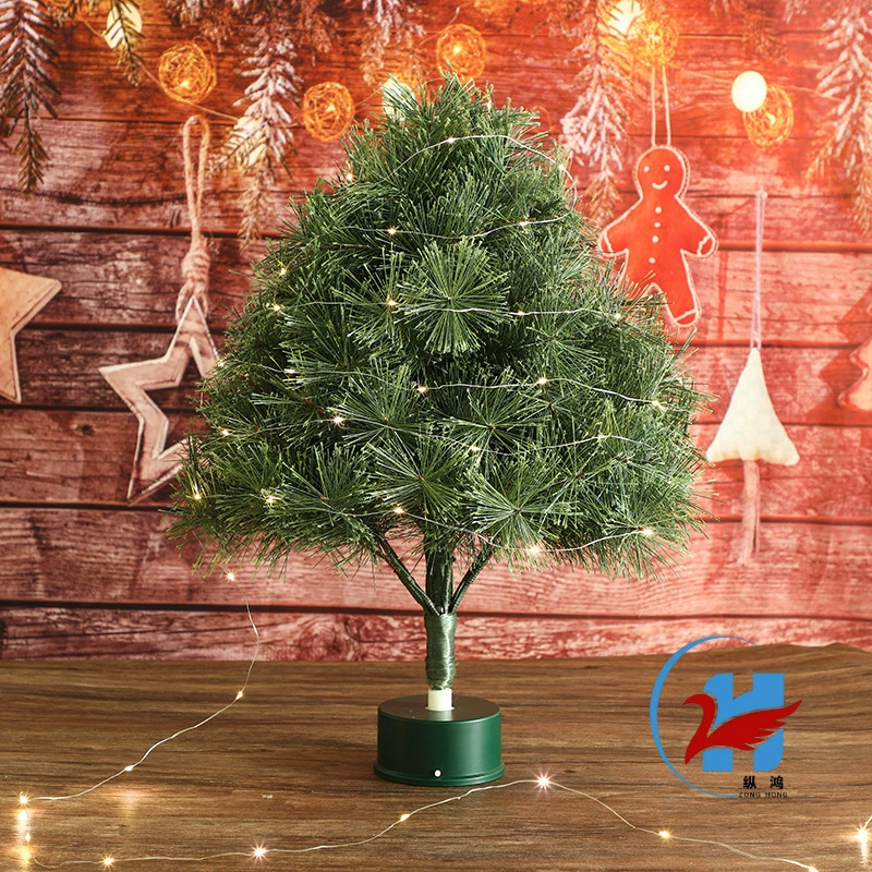 Новая миниатюрная вращающаяся настольная рождественская елка с имитацией цветущих сосновых иголок, светящиеся украшения для декора