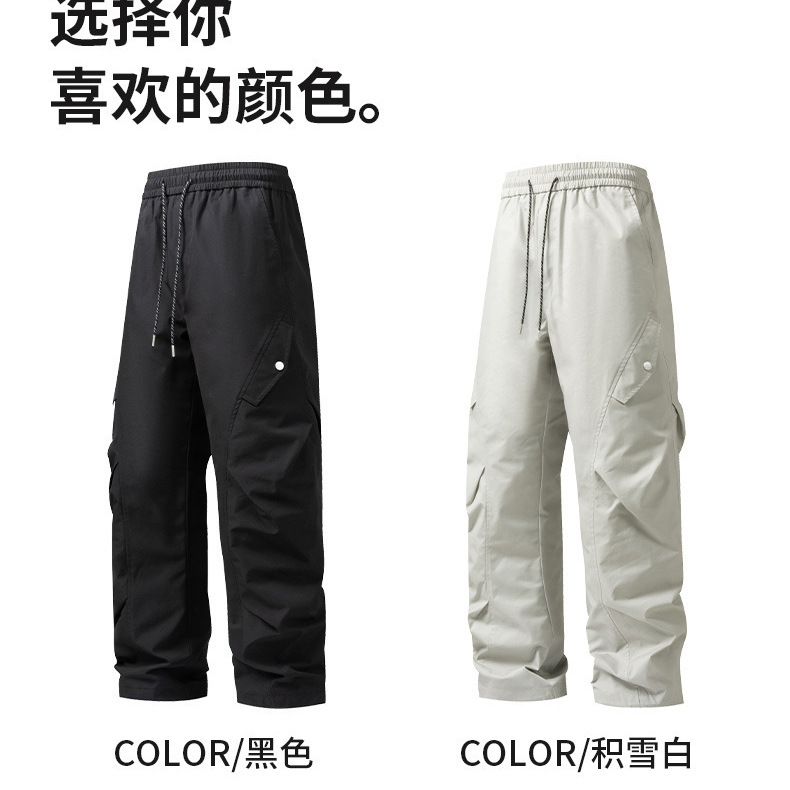 Men's down-filled pants, winter outdoor straight leg loose casual pants, cross-border trendy brand, warm and waterproof.