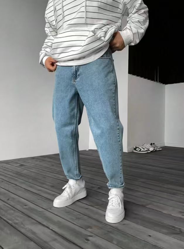 European And American Stretch Men's Jeans Trend Ripped Zipper Small Feet Trousers_mkmklike.com