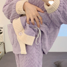 秋冬纯棉加厚月子服空气棉产后孕妇夹棉哺乳睡衣喂奶套装可哺乳