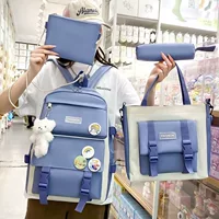 Новый школьный рюкзак для женщин, холст в корейском стиле, большой вместительный набор из пяти предметов для учащихся средних школ, рюкзак, студенческая школьная сумка для женщин