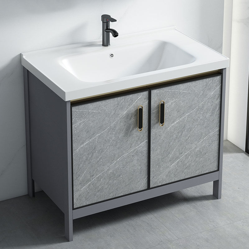 Floor-Standing Washbasin Cabinet Set, Bathroom Space Aluminum Cabinet with Integrated Ceramic Washbasin, Balcony Washbasin