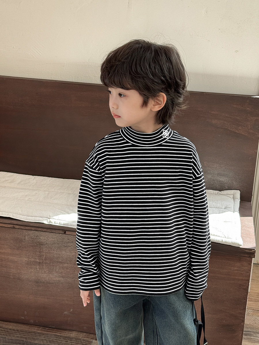 【2 Pieces 10% off , 3 Pieces 20% off 】New Boys' Striped Thermal Base Layer Long-Sleeve T-Shirt Children's Clothing