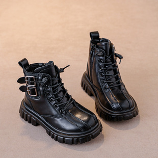 Children's Boots 2025 Autumn and Winter New Cowhide Girls' Single Boots Fleece-Lined British Style Non-Slip Boys' Short Boots Wholesale