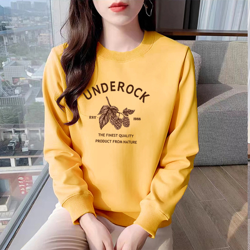 All-matching cotton sweater loose round neck Sports Women's sweater top long sleeve printed casual slimming Korean style western style