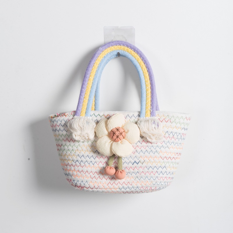 Bolsa de tejido artesanal arco iris, bolso de tejido de cuerda de algodón, bolso de tejido de flores pequeño, bolso de mano, bolso de mujer