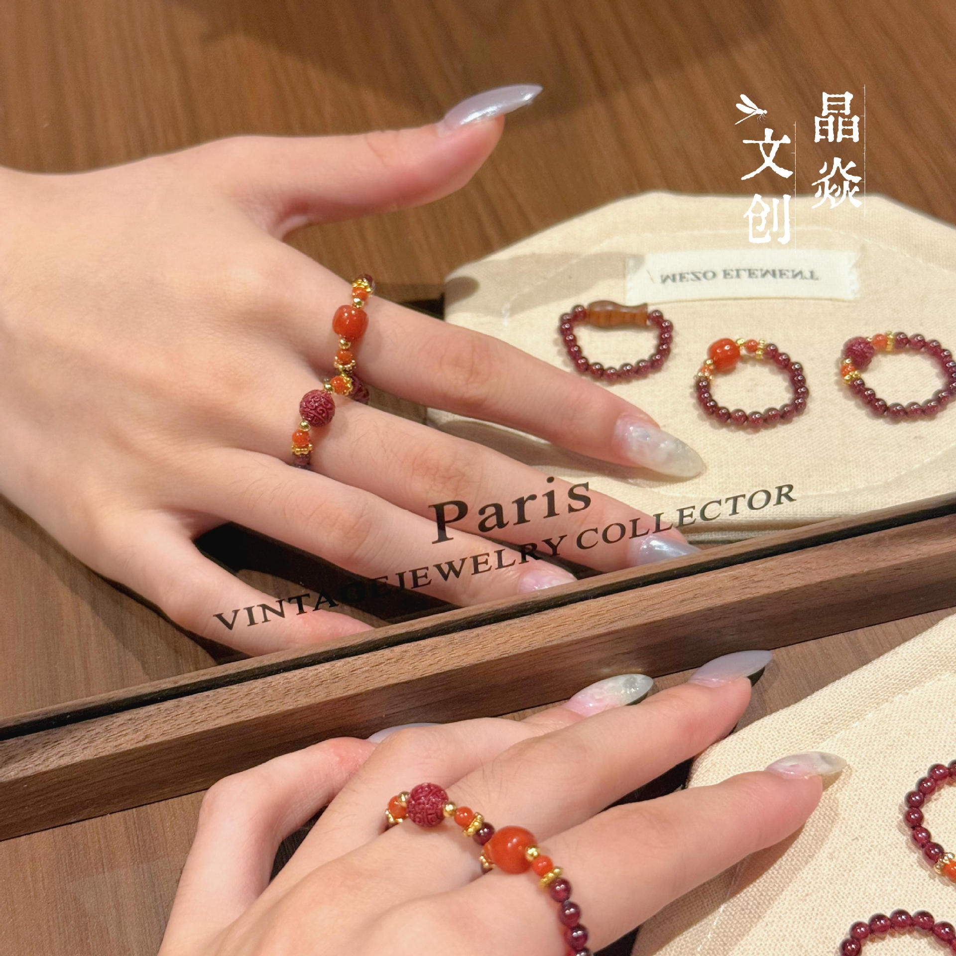 Original design natural garnet, cinnabar, southern red agate, Chinese-style small fish zodiac ring, wholesale live-stream hot sale