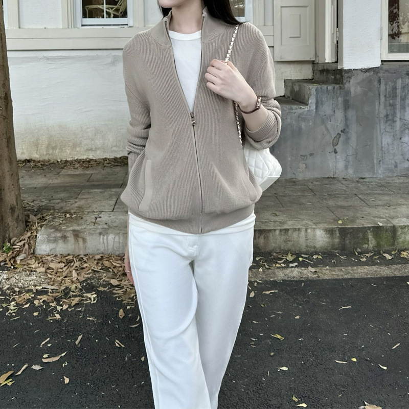 韩系针织外套松弛拉夫girl 修身显瘦纯棉拉链外套女 2025秋冬新款|undefined