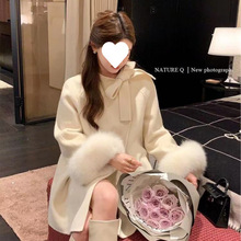 真狐狸毛羊绒大衣女2025秋冬新款高级感富家千金风双面尼外套