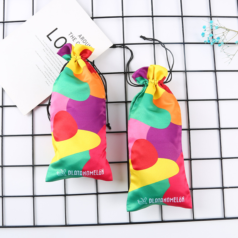 批发棉布束口袋精美印花长条收纳礼品袋广告袋饰品首饰抽绳收纳袋