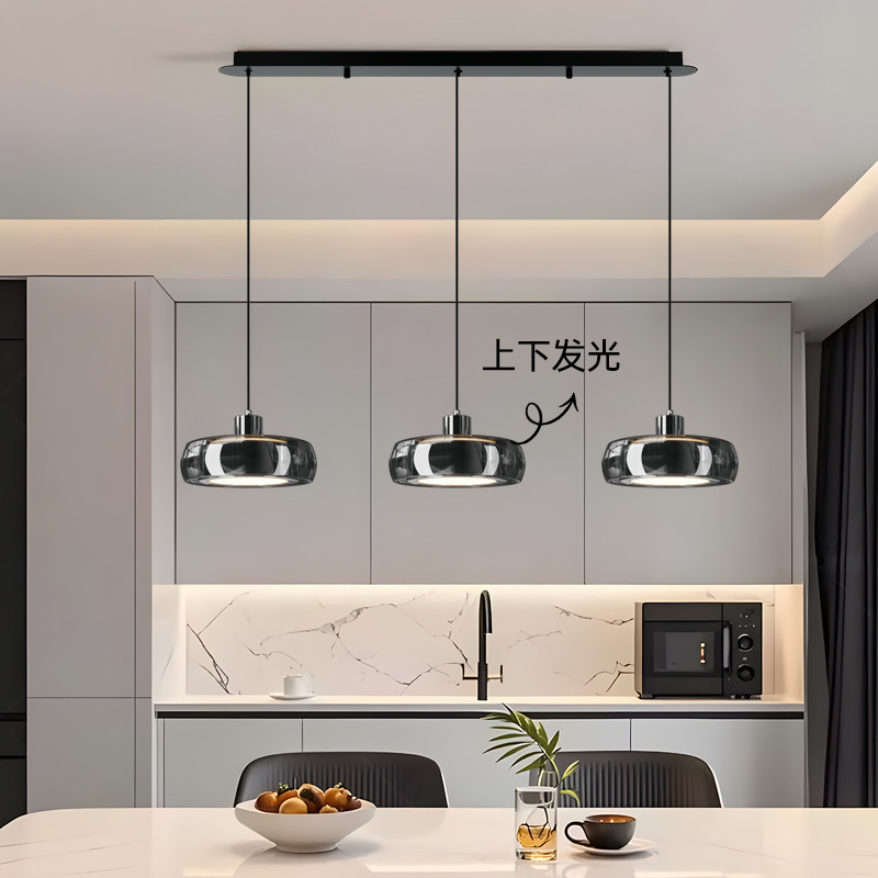 Candelabro de restaurante Lámpara de mesa de comedor minimalista moderna, vidrio de lujo ligero italiano, barra de tres cabezales, comedor, lámpara LED Zhongshan