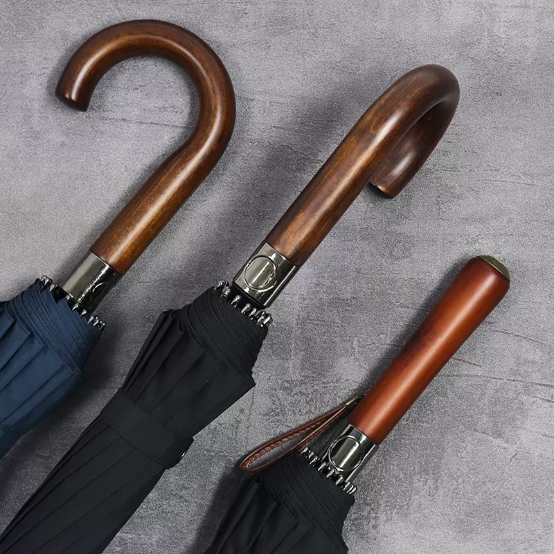 雨邦16骨实木手柄自动雨伞加大加固双人抗风暴长柄伞英伦商务风伞