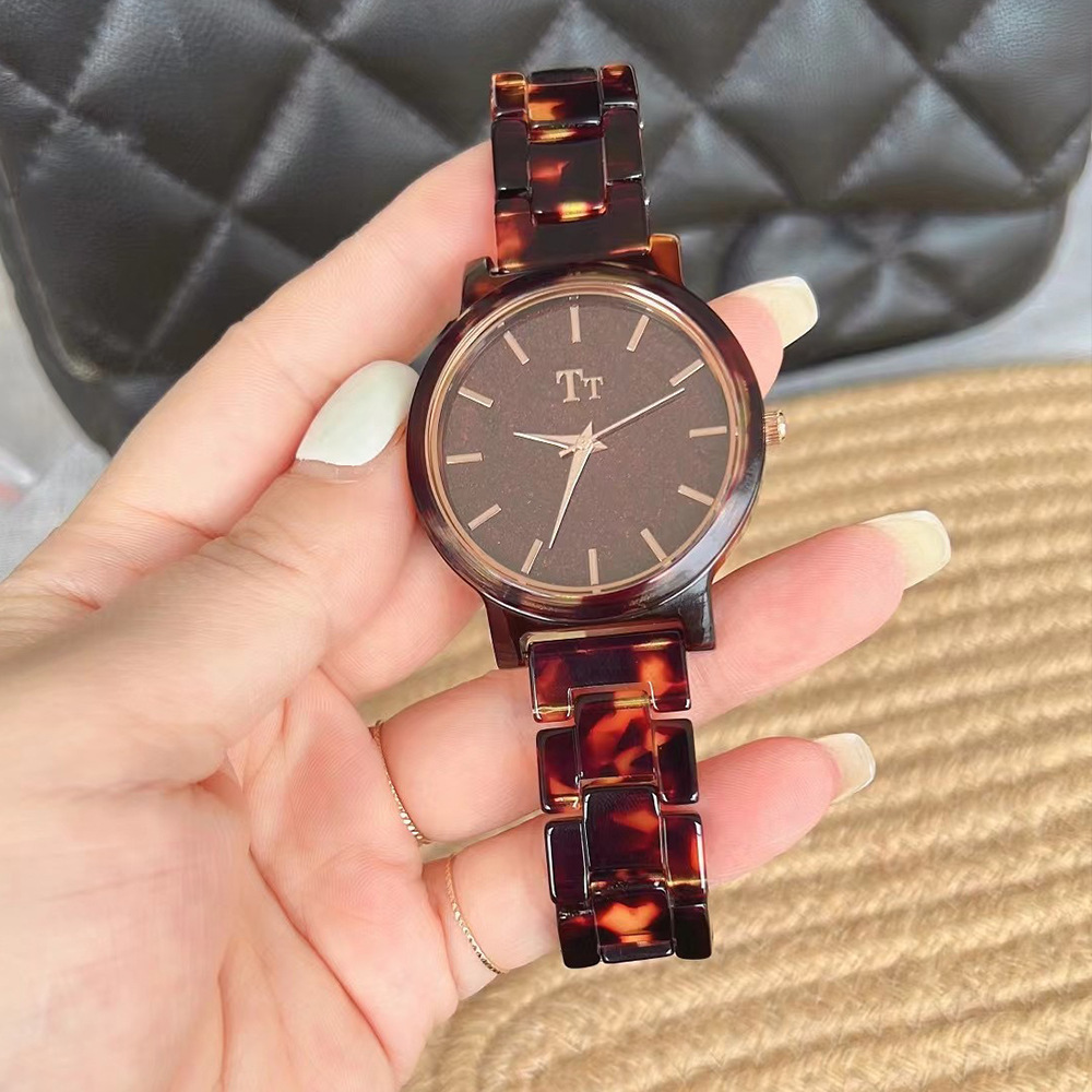 Tt Watch Large Dial Simple Imported Glasses Bakelite Design Dark Brown Zen Style Personalized Student Female Watch 2