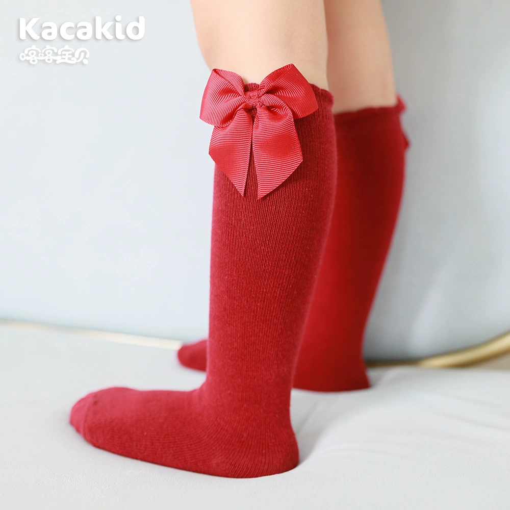 Осенние детские милые цветные knee socks для девочек с бантами, до середины икры, опт