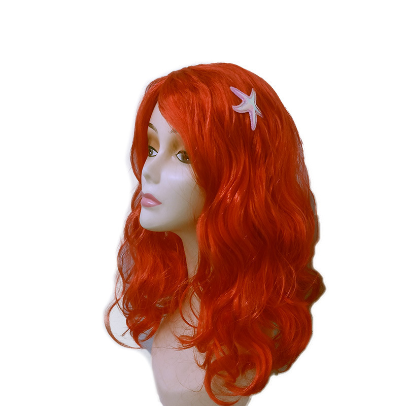 Wig cos mermaid princess ailier with starfish Red big wave anime wig stage dress up props Wig cos mermaid princess ailier with starfish Red big wave anime wig stage dress up props