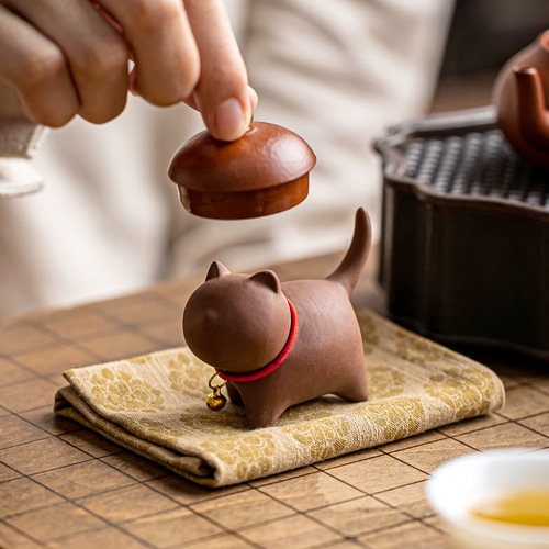 Purple sand kitten tea pet creative cute cat can raise tea fun tea game home tea art ornaments kung fu tea set accessories