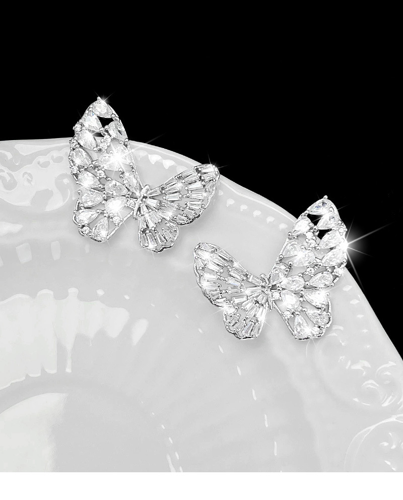 1 Paire Style Ig Brillant Papillon Placage Évider Incruster Le Cuivre Strass Boucles D'oreilles display picture 2