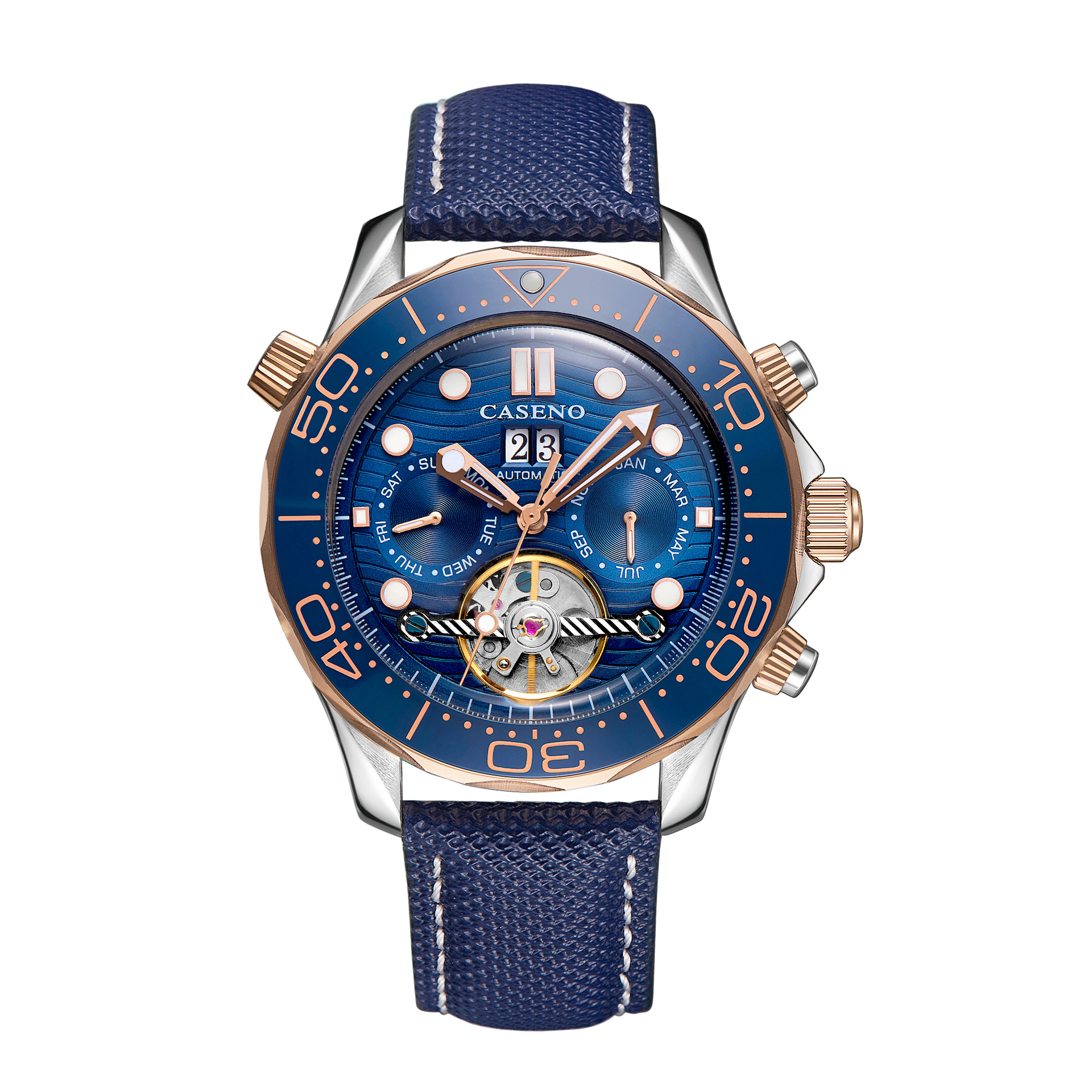 Caseno Brand Seahorse Series Business Multifunctional Men's Classic Automatic Waterproof Mechanical Watch with Large Dial