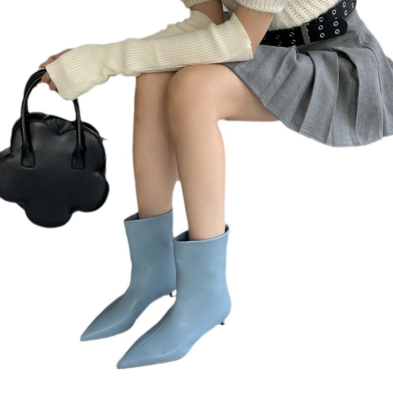 2025 Fall/Winter New Simple Designer Style Short Fashion Low-Heel Trendy Pointed Toe Slip-On Ankle Boots_vogvips.com