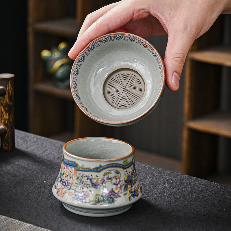 Old pottery clay tea leak tea filter tea filter tea making ceramic Gongdao cup antique integrated tea filter tea set wholesale