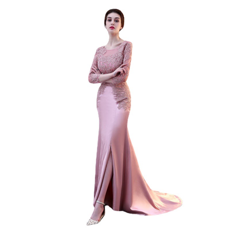 Europa y América Amazon AliExpress deseo nuevo encaje cuello redondo sexy fishtail elegante simple adelgazamiento personalizable