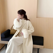 千金感真狐狸毛袖双面羊毛大衣长款腰带加厚保暖气质羊毛毛呢外套