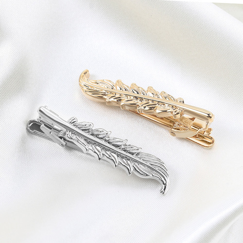 Golden Feather Shaped Metal Tie Clip for Men, Business Casual Tie Clip, Versatile Fashion Korean Style Tie Clip