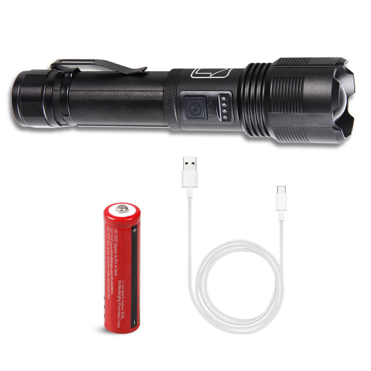 Nueva XHP-70 transfronteriza fuerte zoom telescópico ligero con la hebilla de la pluma pantalla de potencia tybe-c USB recargable linterna