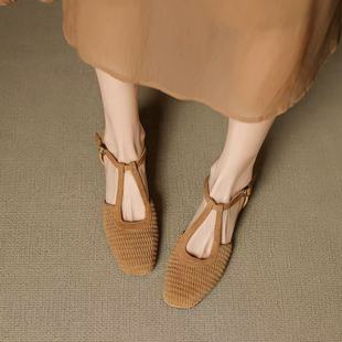 Retro Style Super Beautiful Roman Sandals for Women with Skirts Hollow Mary Jane Thick Heel Toe Shoes