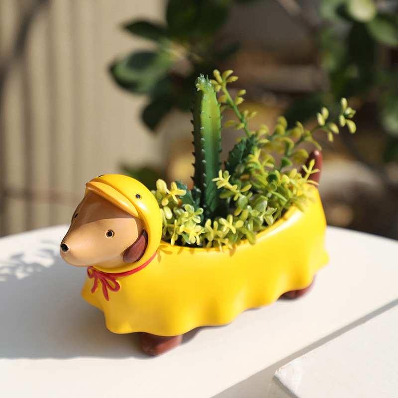 Chậu Cây Resin Chậu cây mọng nước hình chó Dachshund resin, chậu mini trang trí bàn, ban công sân vườn (RG-5)