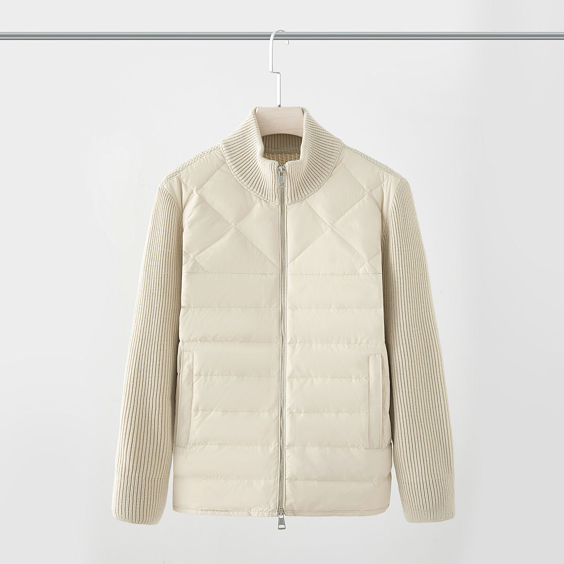 2025 Winter Hot Style New National Standard 90 Velvet Knitted Sleeves Spliced down Jacket Couple Thickeneded Casual down Jacket Men's Clothing