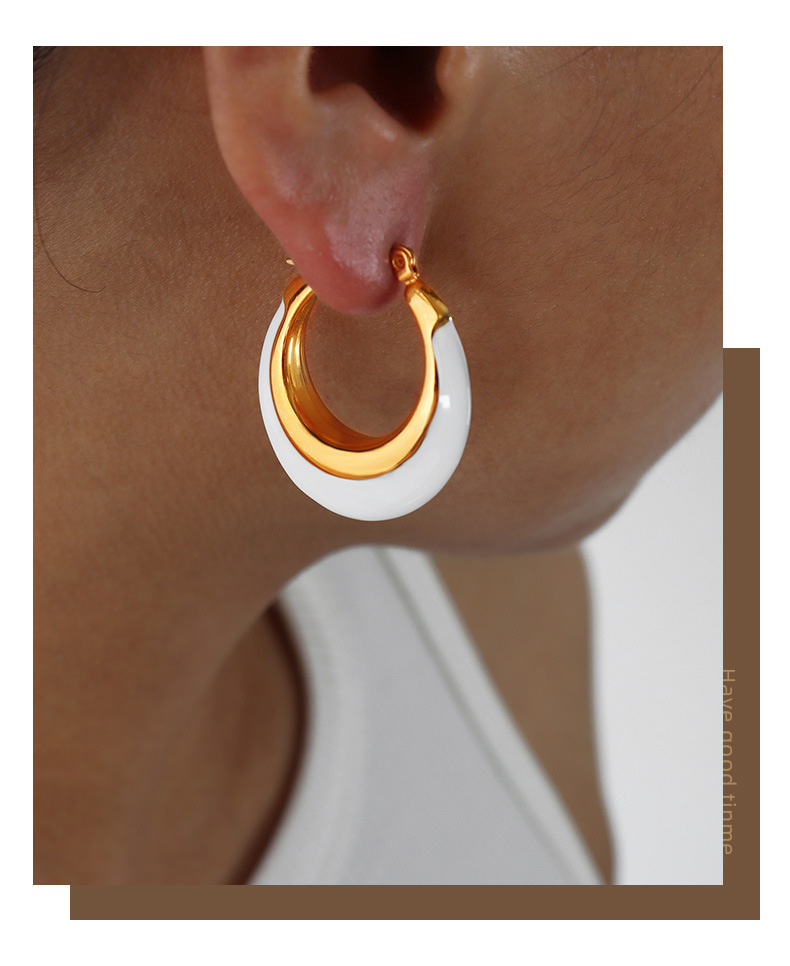 9g Weight 0.03µm-0.05µm Gold Plating Thickness PVD Coated Gold Plating Process PVD Coated Real Gold Plated 18K Gold Color Block Titanium Steel Simple Style Waterproof Non Tarnish Hoop Earrings