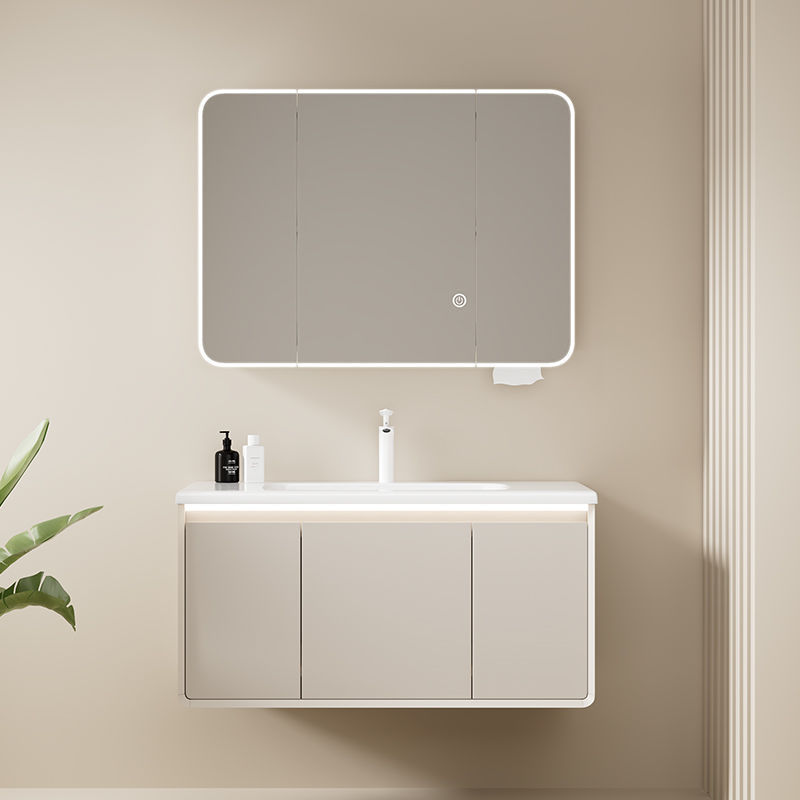 Mueble de baño combinación crema de cerámica pequeño apartamento integrado balcón lavabo de baño de almacenamiento