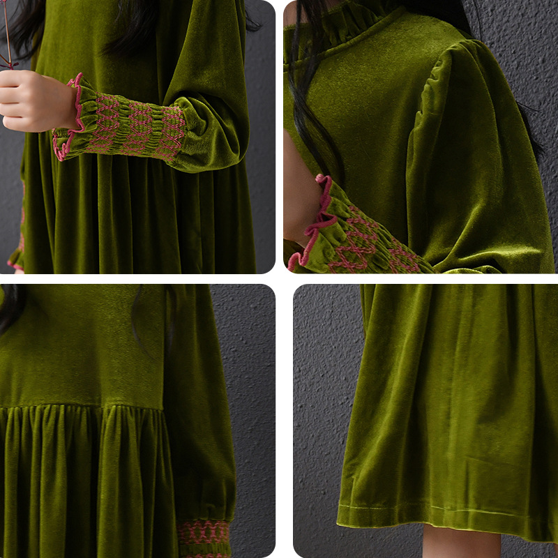 Vestido de color sólido de manga larga de estilo coreano para niñas, puños plisados, temperamento de otoño e invierno, falda de princesa para niños, estilo de moda