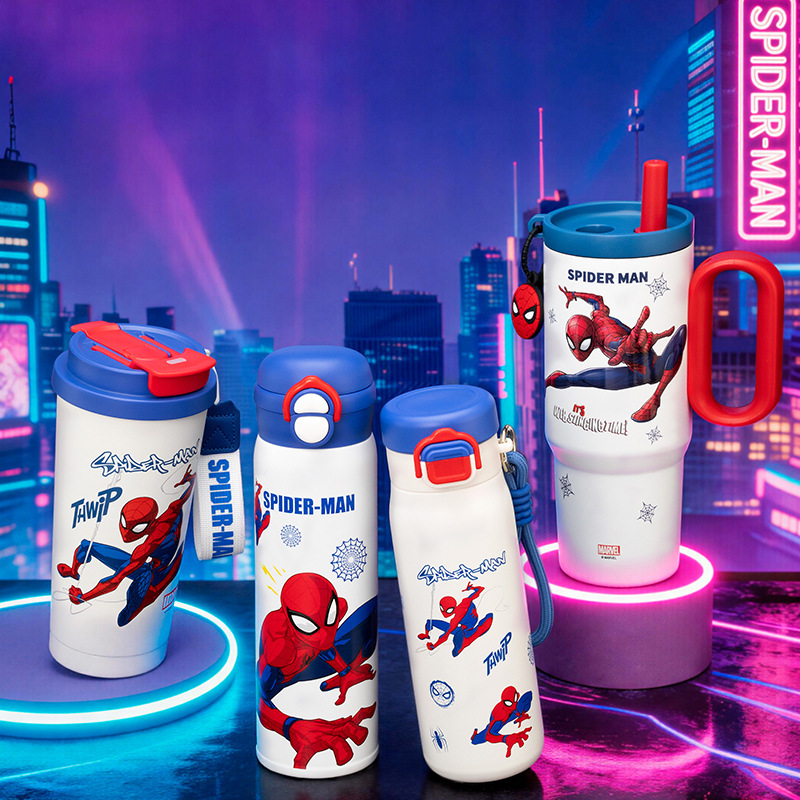 Spider-Man Series Insulated Cup for Men, 316 Stainless Steel Dual-Drink Straw Cup, Large Capacity Portable Ice Cup for Students