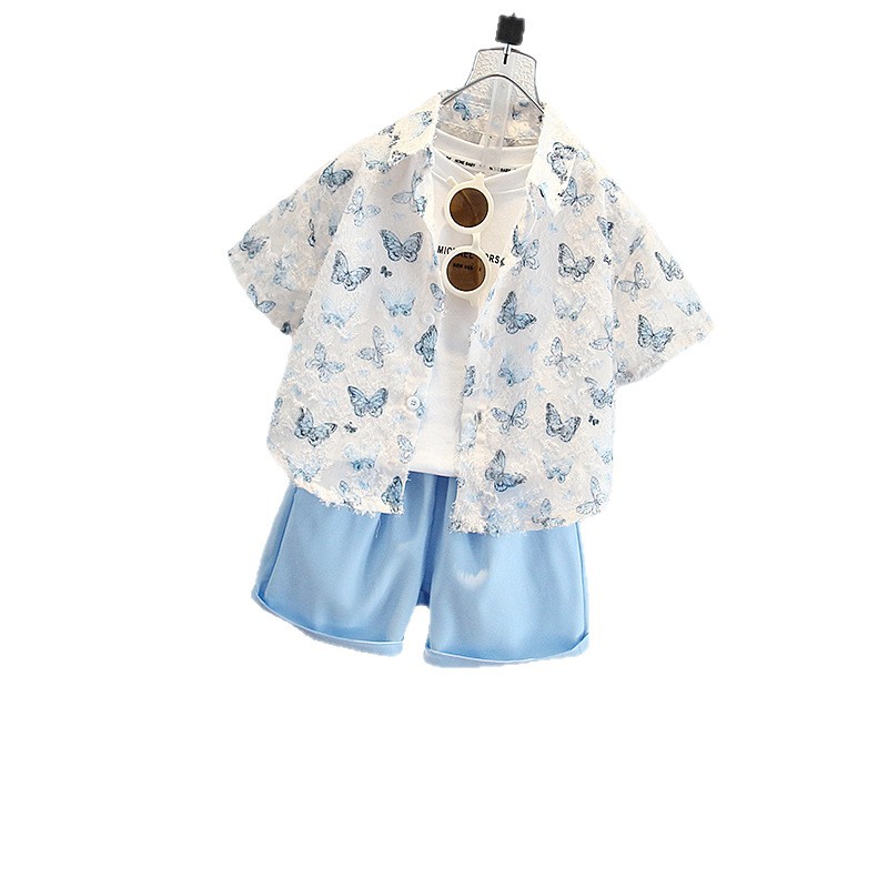 8142 Traje de verano para niños 2025 Nuevo estilo Camisa de manga corta de moda para niños Pantalones cortos Ropa de bebé de dos piezas de moda