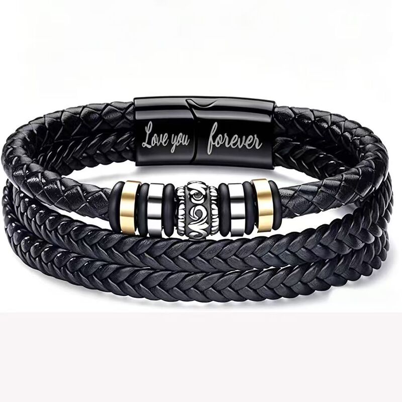 Cross-border best-selling men's woven leather bracelet with stainless steel magnetic clasp and engraved text, three-layer leather bracelet Cross-border best-selling men's woven leather bracelet with stainless steel magnetic clasp and engraved text, three-layer leather bracelet