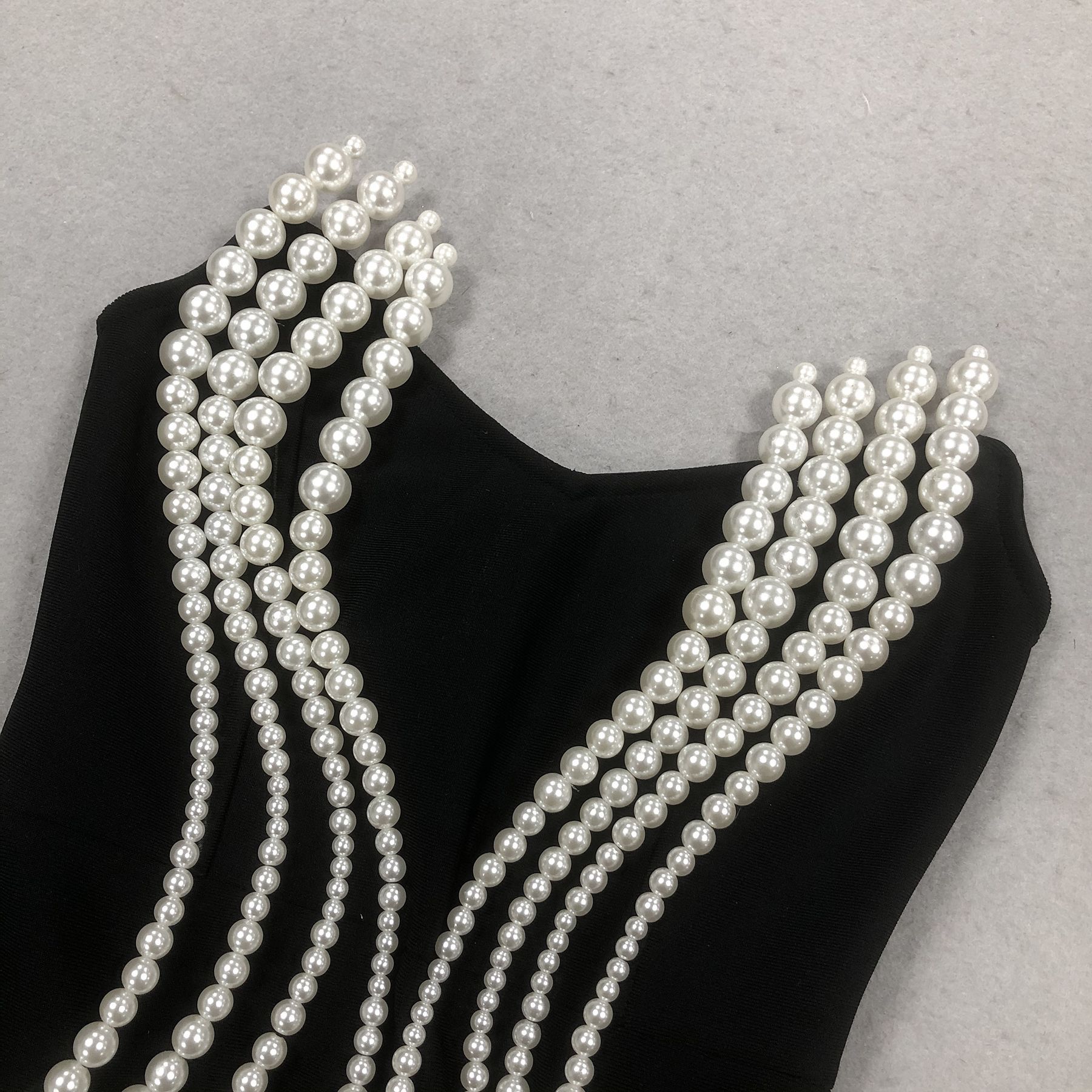 Summer Pearl Tube Top Retro Multi Layer Pearl Sleeveless Bandage Maxi Dress