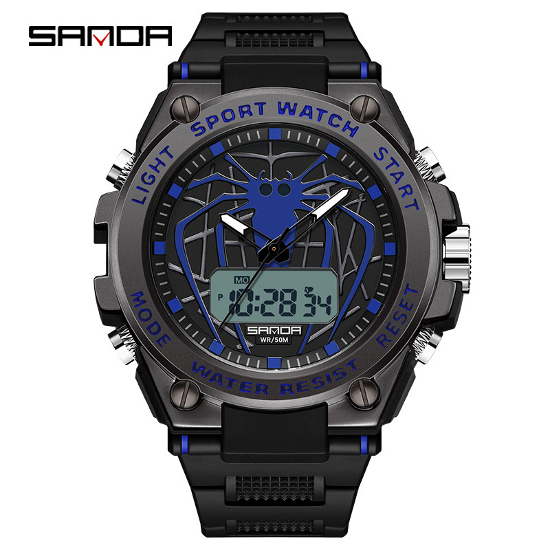 Sanda nuevo reloj araña luminoso impermeable reloj electrónico moda personalidad juventud reloj despertador reloj de los hombres 3159
