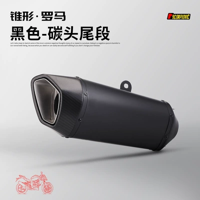 Motorcycle exhaust pipe tapered Roman Exhaust pipe - black-real-carbon-head