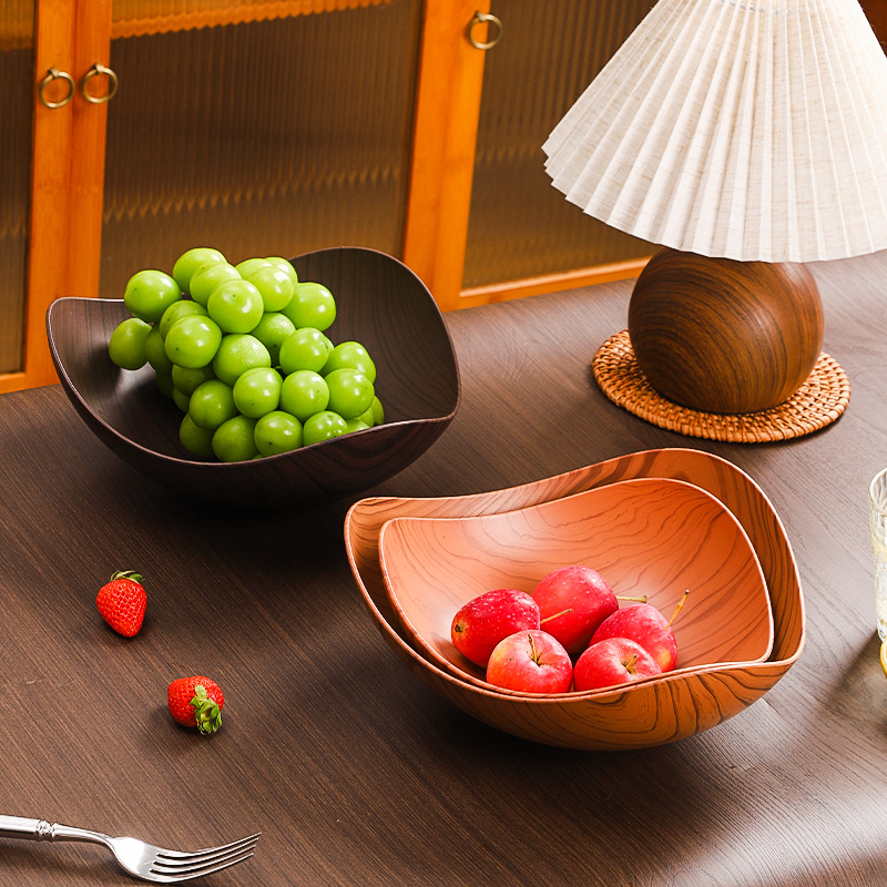 Cross-Border Creative Imitation Wood Grain Geometric Triangle Fruit Plate Household Snack Dried Fruit Display Plate Chinese Retro Candy Box