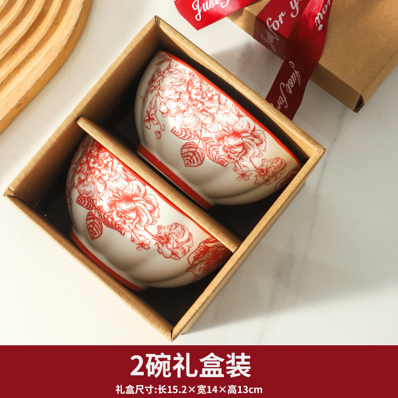 Regalos de boda de alta calidad platos set de platos de cerámica de alto valor de cara platos rojos festivos caja de regalo de boda
