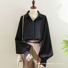 批发气质职业白色翻领衬衫女秋款灯笼袖百搭通勤设计感洋气衬衣