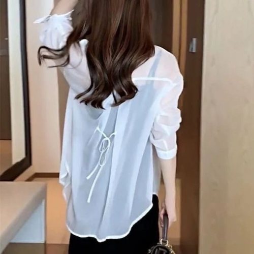 2025 Sheer Top Summer Unisex Design Aesthetic Plus Size Sun Shirt Women's Summer Thin Outer Shirt