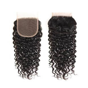 4by4 kinky curly Transparent closure lace human hair in stock