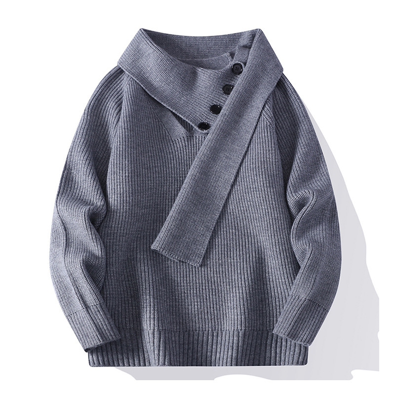 Explosiones transfronterizas de tamaño grande turban desmontable camisa de punto suéter masculino botón de sentido superior otoño invierno fábrica al por mayor