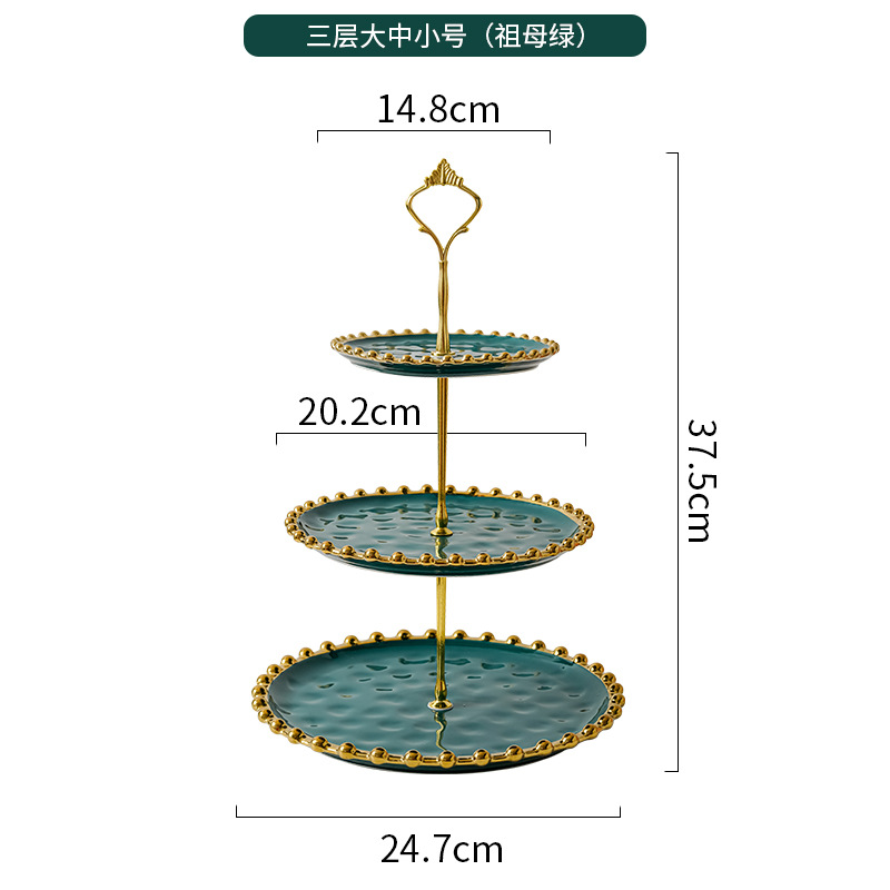 Luz de estilo europeo de cerámica de lujo de tres capas plato de fruta creativa sala de estar en casa tarde té caramelo postre estante postre bandeja